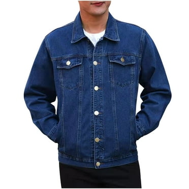YLSDY Men's Denim Jacket Long Sleeve Button Up Jean Jacket Solid Color Outerwear Large Size Plus Size Denim Jacket Dark Blue XXL