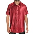 thumbnail image 1 of YLSDY Men's Disco Shirts Metallic Shiny Short Sleeve Tops Night Out Party Club Outfit Casual Loose Button Down Shirt Red L, 1 of 4