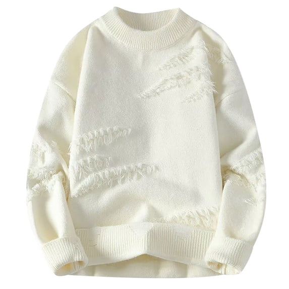 YLSDY Men's Distressed Knit Sweater Long Sleeve Pullover Loose Fit Soft Comfy Turtleneck Sweater Top White XL