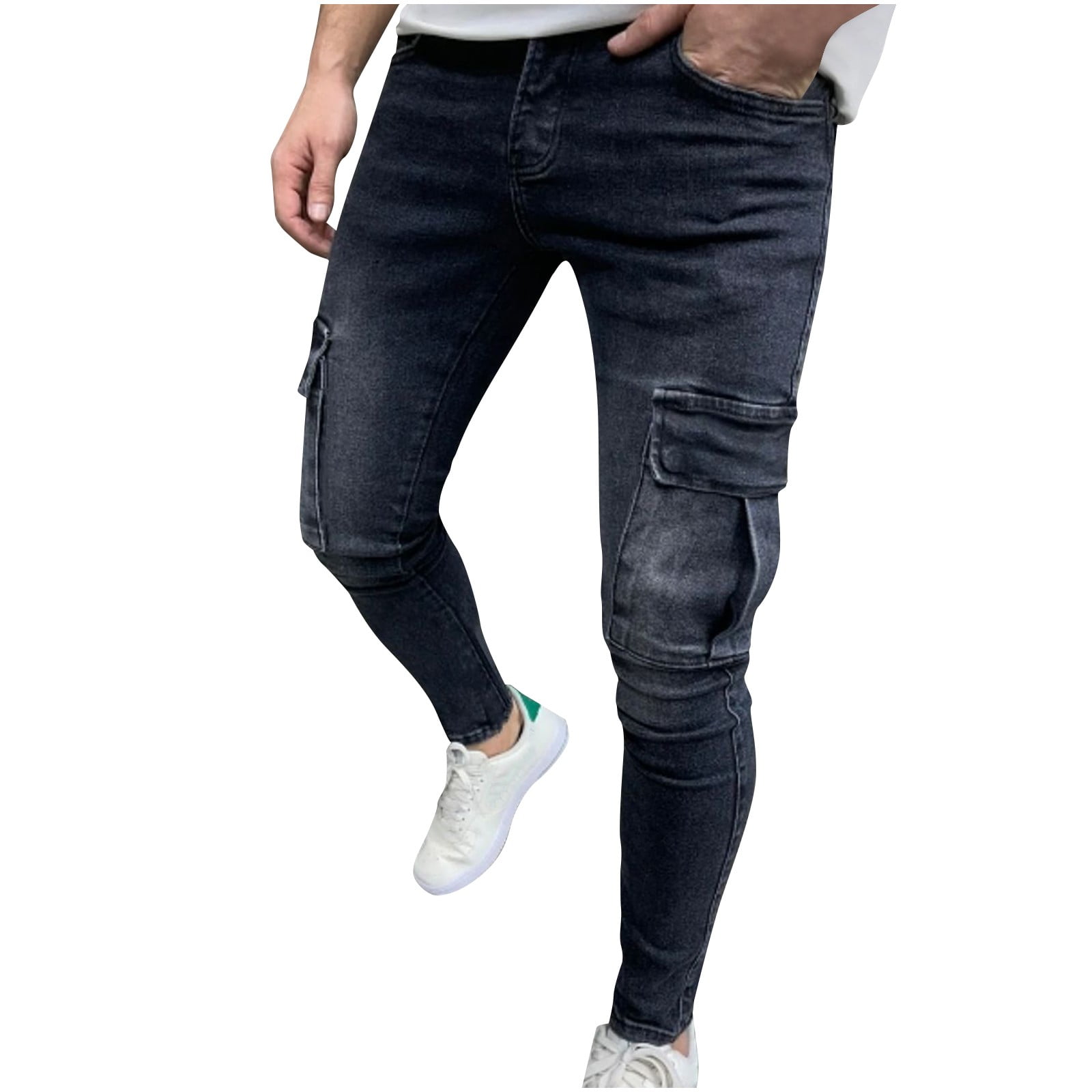 Winter dark men's biker jeans
