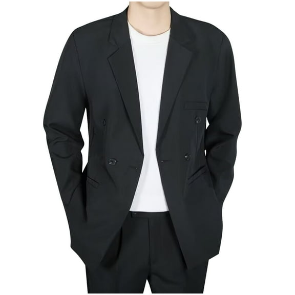 YLSDY Men's Double Breasted Blazers Loose Lapel Collar Formal Casual Business Suit Jackets Long Sleeve Sport Coats Black XXXL