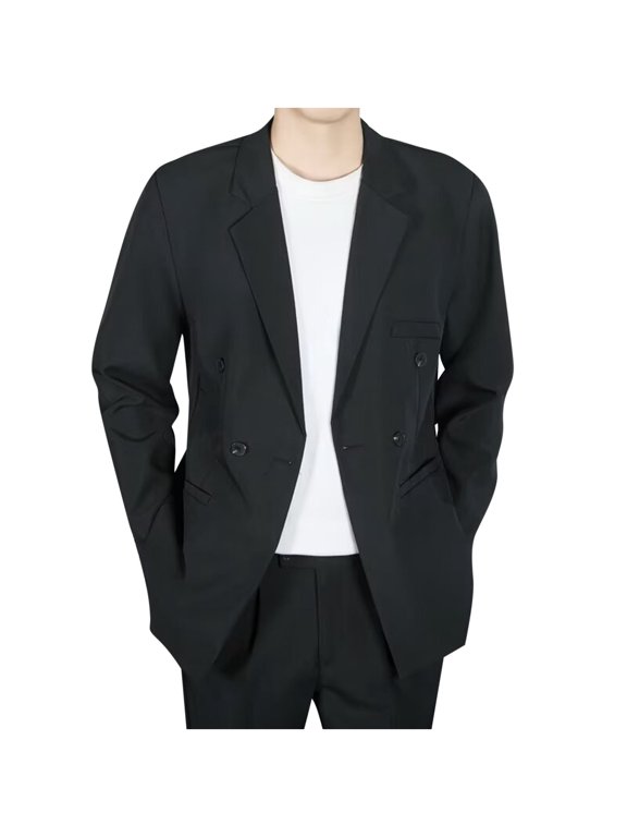 Men's Double Breasted Blazers Loose Lapel Collar Formal Casual Business Suit Jackets Long Sleeve Sport Coats Black XXXXL