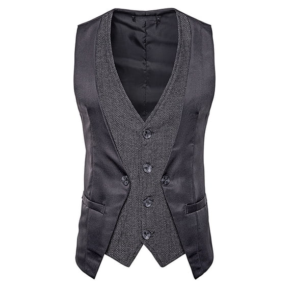YLSDY Men's Double Breasted Suit Vest Slim Fit Casual Business Waistcoat V-Neck Herringbone Vest Steampunk Gothic Victorian Wedding Party with Welt Pockets Black M
