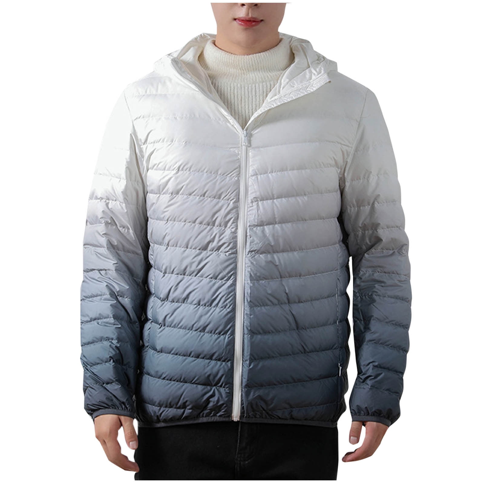 多様な YLSDY Men's Down Jacket Ombre Gradient Hooded Winter Warm Clothing
