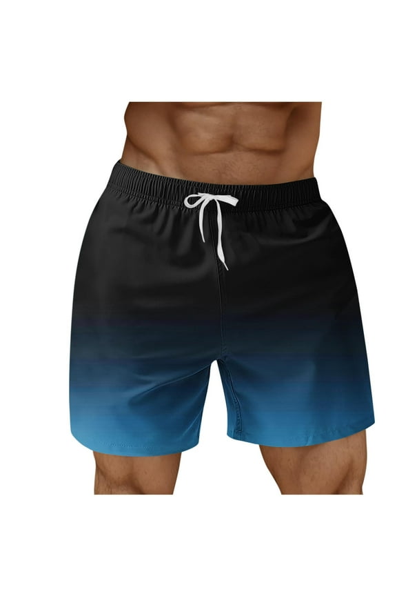 Men's Drawstring Elastic Waist Vacation Beach Shorts Gradient Swim Trunks Quick Dry Beach Board Shorts with Pockets Navy L