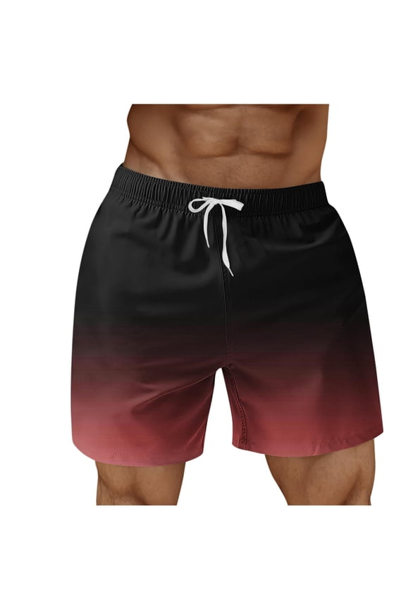 Men's Drawstring Elastic Waist Vacation Beach Shorts Gradient Swim Trunks Quick Dry Beach Board Shorts with Pockets Watermelon Red M
