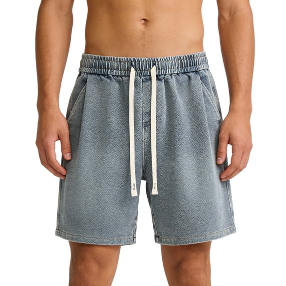 YLSDY Men's Drawstring Summer Denim Shorts Casual Elastic Waist Jean Shorts Baggy Straight Multi-Pocket Short Pants Blue XS