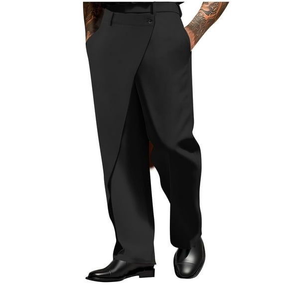 YLSDY Men's Dress Pants Irregular Splicing Waist Pant Flat Front Wrinkle-Free Formal Trousers for Business & Office Black L