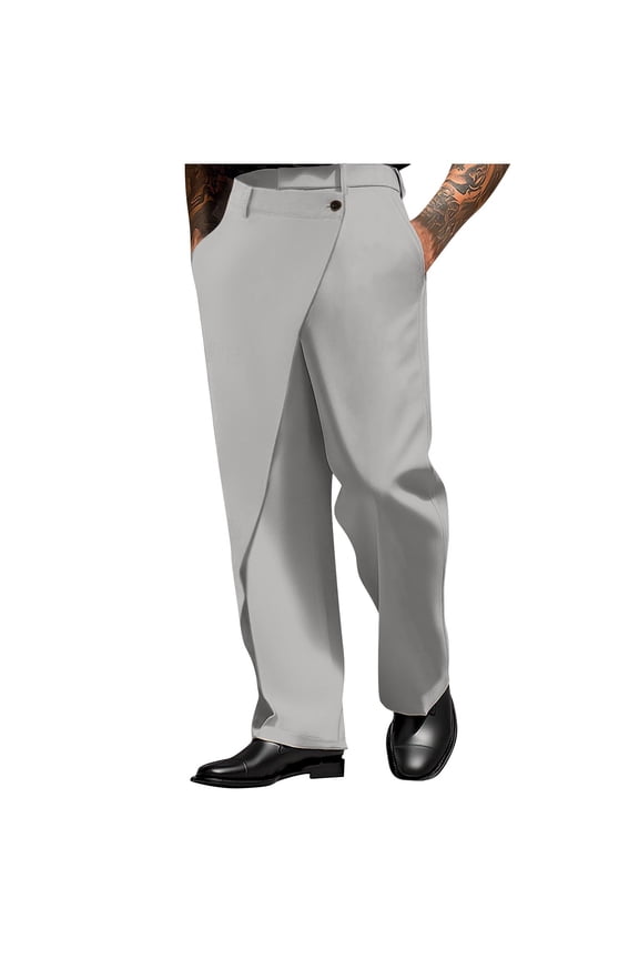Men's Dress Pants Irregular Splicing Waist Pant Flat Front Wrinkle-Free Formal Trousers for Business & Office Gray XXXL