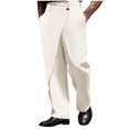 thumbnail image 1 of YLSDY Men's Dress Pants Irregular Splicing Waist Pant Flat Front Wrinkle-Free Formal Trousers for Business & Office White L, 1 of 6