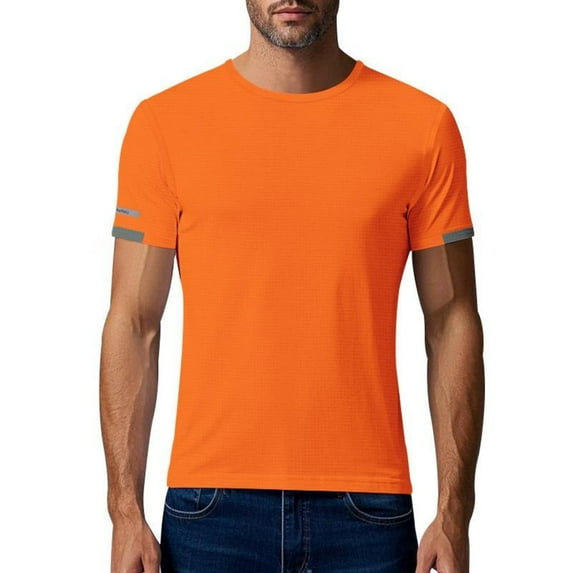 YLSDY Men's Quick Dry T Shirts Athletic Running Gym Sleeved Round Neck Solid Golf Daily Casual Stylish Collared Shirts 2025 Orange L