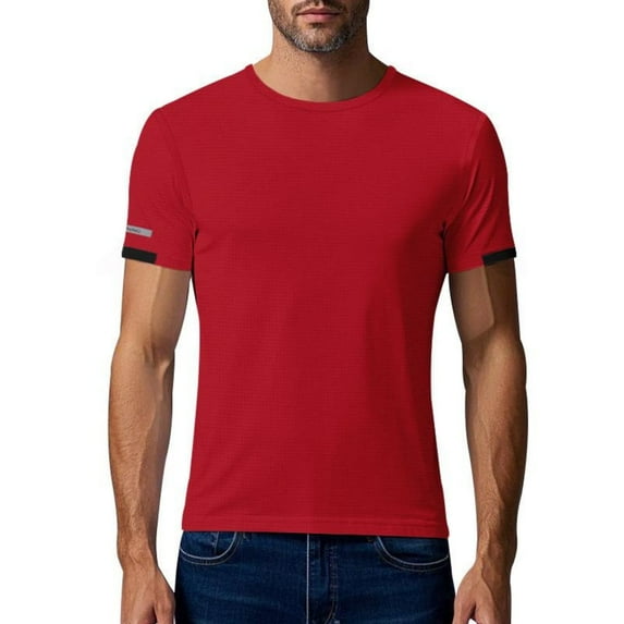YLSDY Men's Quick Dry T Shirts Athletic Running Gym Sleeved Round Neck Solid Golf Daily Casual Stylish Collared Shirts 2025 Red XL