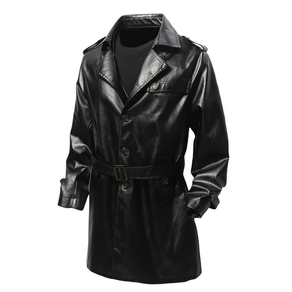 YLSDY Men’s Duster Long Black Trench Coat Full Body Leather Long Motorcycle Jacket Collared Leather Trench Coat for Man Black XL