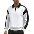 thumbnail image 1 of YLSDY Men's Fall Turn down Collar Patchwork Cotton Sweatshirt Color Block Fashion Casual Pullover Harajuku Streetwear White XXXXL, 1 of 8