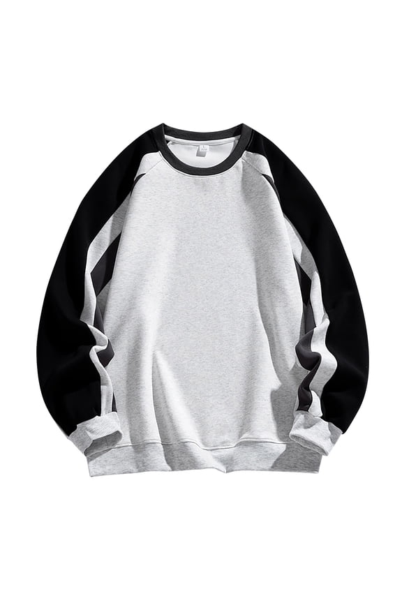Men's Fashion Color Block Sweatshirt Long Sleeve Round Neck Pullover Sweatshirts Casual Loose Fit Sports Shirts Black L