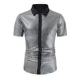 thumbnail image 1 of YLSDY Men's Fashion Disco Sequin Button Down Shirts, 70S Vintage Rockabilly Style Short Sleeve Sports Party Tops Silver XL, 1 of 7