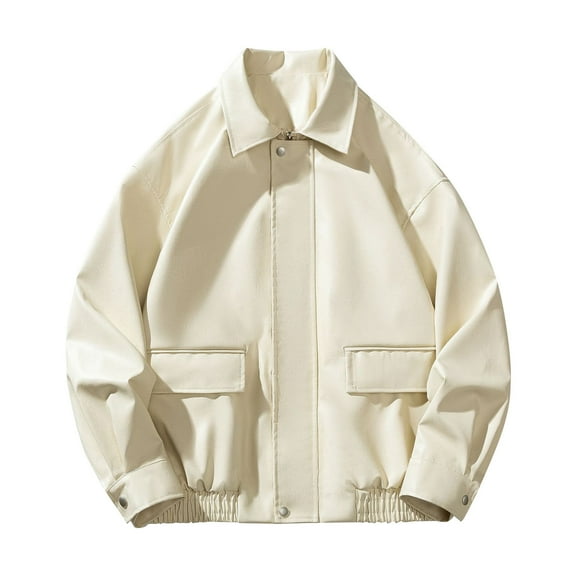 YLSDY Men's Fashion Faux Leather Jacket Flight Jacket Zipper Closure Long Sleeve Stand Collar PU Leather Outwear Fashion Jacket Streetwear Beige XXXXXL