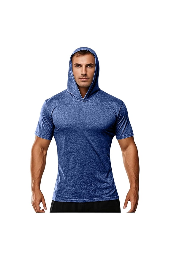 Men's Fashion Graphic T-Shirts Short Sleeve Soft Summer Hooded Tee Shirts Lightweight Athletic Workout Hoodie Blue S