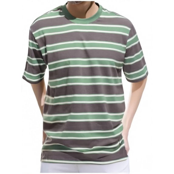 YLSDY Men's Fashion Loose Fit Crewneck Stripe T-Shirt Short Sleeve Summer Fashion Soft Elastic Cotton Tees Multicolor XXL