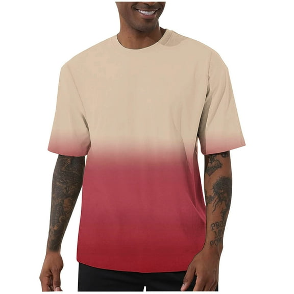 YLSDY Men's Fashion Loose Fit T-Shirt Crew Neck Athletic Workout Tshirts Gradient Short Sleeve Premium Cotton Basic Tee Multicolor S