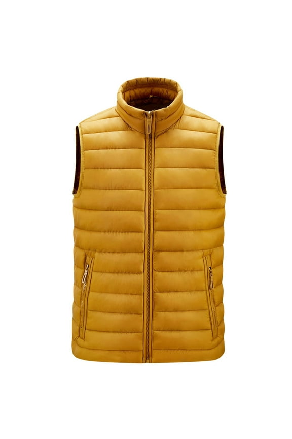 Men's Fashion Puffer Vest Lightweight Warm Winter Vest Sleeveless Jacket Outdoor Zipper Vest Yellow XXXL