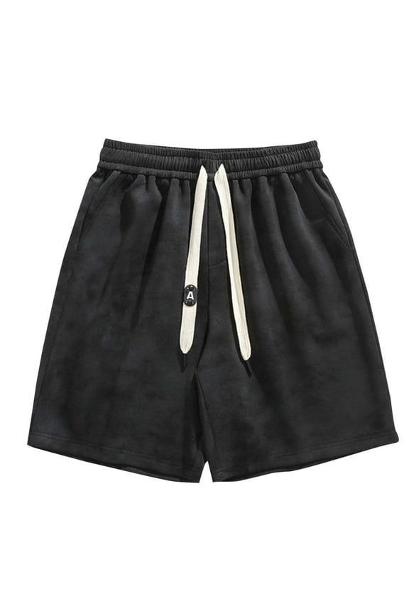 Men's Fashion Shorts Solid Color with Pockets Drawstring Short Elastic Waist Casual Outdoor Summer Basic Shorts Black L