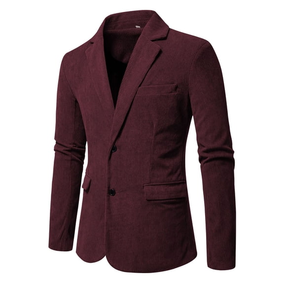 YLSDY Men's Fashionable Casual Solid Color Corduroy Suit Jacket Suitable Business Use with Multiple Pockets Wine S