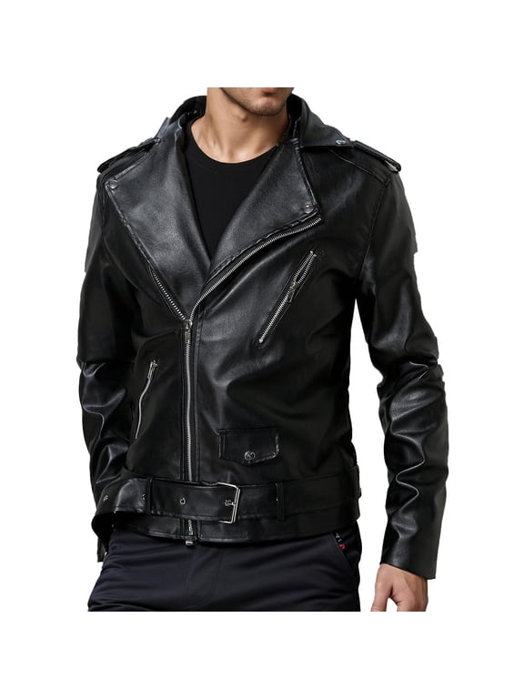 Men's Faux Leather Jacket Casual Loose Top Long Sleeve Zipper Buckle Design Comfortable Jacket for Daily Wear School and Casual Outings Black XXXXXL