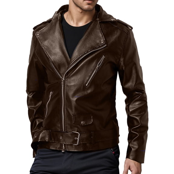 YLSDY Men's Faux Leather Jacket Casual Loose Top Long Sleeve Zipper Buckle Design Comfortable Jacket for Daily Wear School and Casual Outings Coffee S
