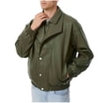 thumbnail image 1 of YLSDY Men's Faux Leather Motorcycle Jacket Stylish Fake-Two Pieces Loose Windproof Winter Coats Long Sleeve Overcoat Army Green XXXL, 1 of 7