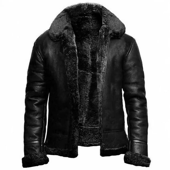 YLSDY Men's Faux Leather Shearling Jacket Winter Warm Fleece Lined Bomber Jacket Outwear Black L