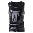 thumbnail image 1 of YLSDY Men's Faux Leather Tank Top Silm Sport Vest Sleeveless Shirts Solid Pullover Crew Neck Sports Tank Tops Vest Black 6, 1 of 6