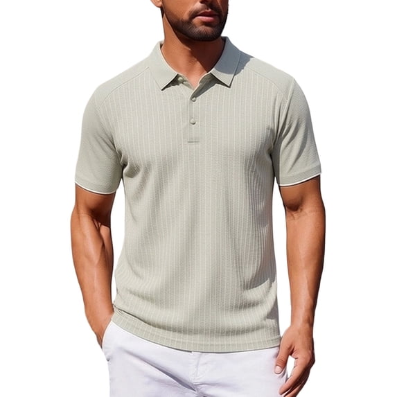 YLSDY Men's Fine Vertical Stripe Collared Shirt, Raglan Sleeves, Short Sleeve Casual Top Khaki XXL