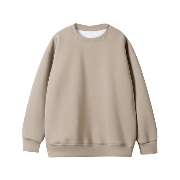 YLSDY Men's Fleece Crewneck Sweatshirt Long Sleeve Solid Color Winter Warm Thick Loose fit Soft Basic Pullover Sweatshirt Khaki L