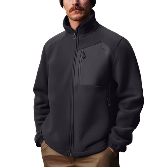 YLSDY Men's Fleece Full Zip Up Sweatshirt Windproof Soft Shell Camo Hunting Jacket Heavy Mock Neck Jackets with Zip Pocket Gray XL
