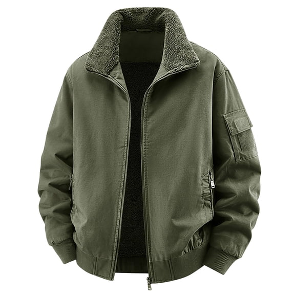 YLSDY Men’s Fleece Jacket Sherpa Lined Zip Up Warm Winter Coat Casual Outdoor Thick Soft Plush Flight Jacket Army Green XL