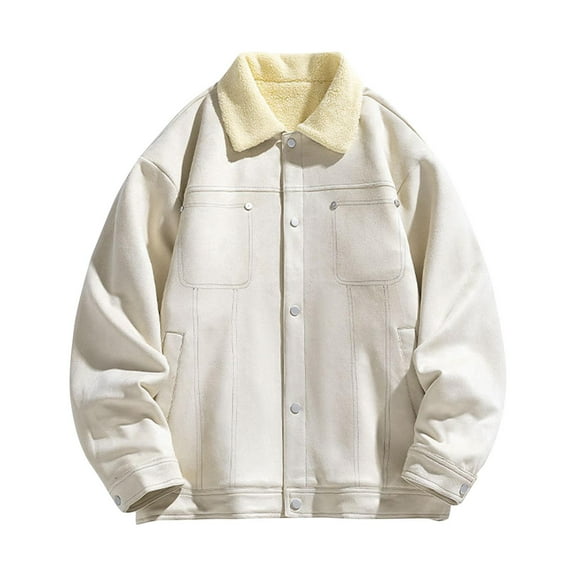 YLSDY Men's Fleece Lined Denim Jacket Winter Warm Sherpa Collar Button Up Outerwear Apricot XXL