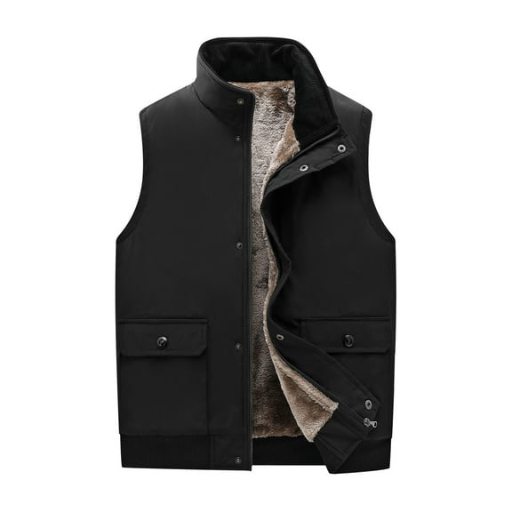 YLSDY Men's Fleece Lined Vest Winter Warm Sleeveless Jacket Outdoor Zipper Up Pocket Thicken Button Vest Warm Outerwear Black XXXXL