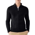thumbnail image 1 of YLSDY Men's Full Zip Cardigan Sweater Coat Slim Fit Cable Knitted Solid Zip Up Sweater Jacket with Pockets Black M, 1 of 3