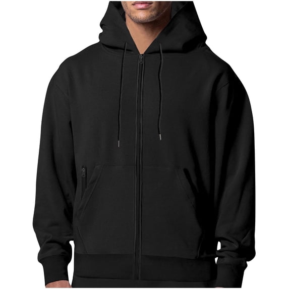 YLSDY Men's Full Zip Hoodie Long Sleeve Sweatshirt Basic Fleece Solid Color Hooded Jacket Warm Comfortable Lightweight Sportwear Outwear Winter Black L