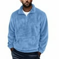 thumbnail image 1 of YLSDY Men's Fuzzy Fleece Pullover Fuzzy Sherpa Sweatshirt Quarter Zip Pullover Long Sleeve Winter Fall Fleece Pocket Outwear Blue XL, 1 of 5