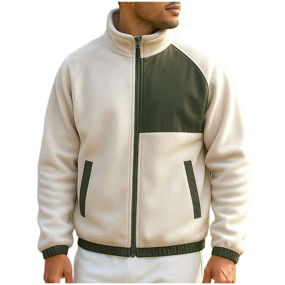 YLSDY Men’s Fuzzy Sherpa Bomber Jacket Motorcycle Jackets Varsity Jacket Colorblock Patchwork Jacket Warm Full Zip Up Coat Khaki XXXXL