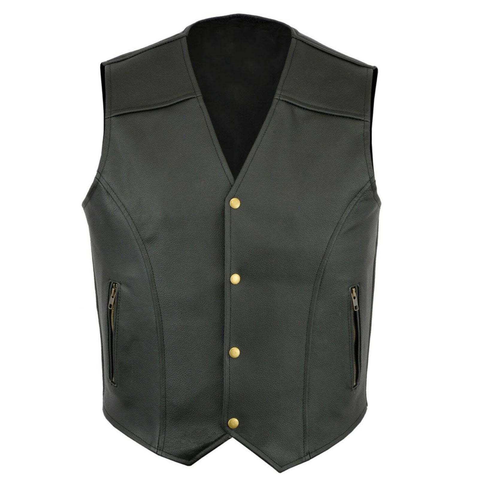 YLSDY Men's Genuine Cowhide Leather Vest Biker Waistcoat Black/Brown V-Neck Sleeveless Single Breasted with Zipper Pockets Black M