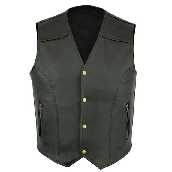 YLSDY Men's Genuine Cowhide Leather Vest Biker Waistcoat Black/Brown V-Neck Sleeveless Single Breasted with Zipper Pockets Black XXXL