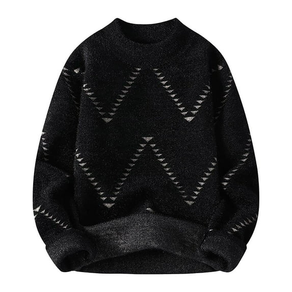 YLSDY Men's Geometric Pattern Sweater Long Sleeve Knitted Pullover Winter Warm Tops Black L