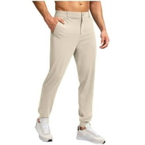YLSDY Men's Golf Dress Pants 30" Inseam Stretch Skinny Tapered Lightweight Breathable Chino Trousers with Pockets for Casual Work Beige L