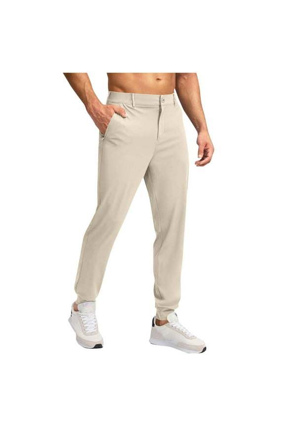 Men's Golf Dress Pants 30" Inseam Stretch Skinny Tapered Lightweight Breathable Chino Trousers with Pockets for Casual Work Beige S