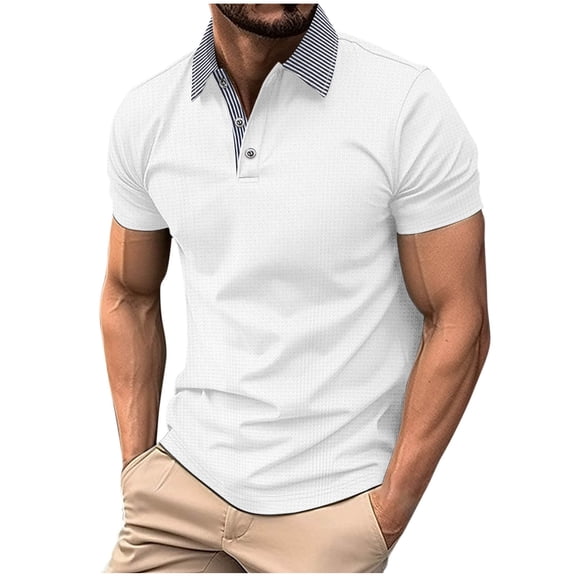 YLSDY Men's Golf Sports Button Collared Shirts Casual Solid Color Button Lapel Short Sleeve Tees Shirt Classic Fit Tops White XL