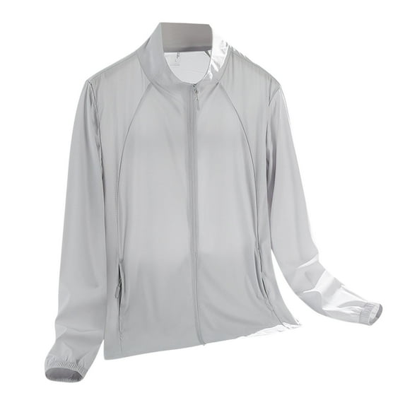 YLSDY Men's Graceful Lapel Zipper Closure Sun Protection Tops Ice Silk UPF50+ Hoodless Summer Beach Leisure Sumwear Coat Gray XXL