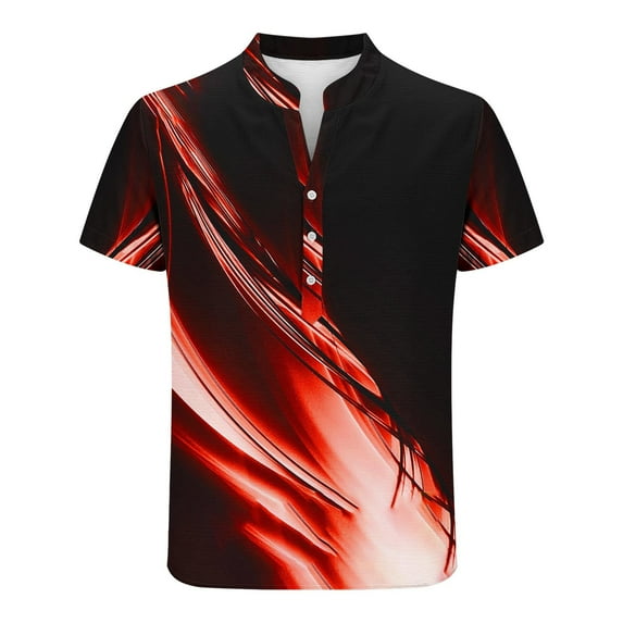 YLSDY Men's Gradient Light Printed Henley T-Shirts Short Sleeve Button Hippie Casual Beach Shirt Stand Collar Pullover Orange M